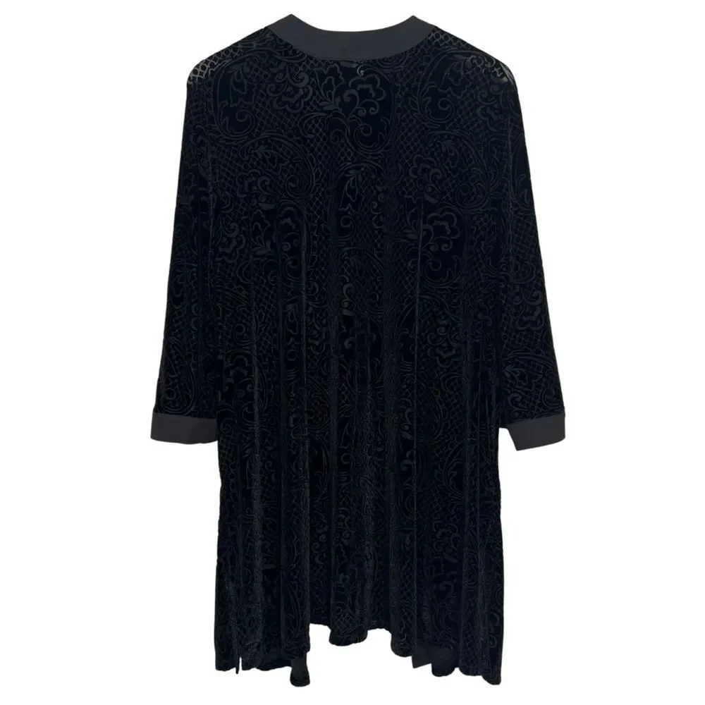 Catherines Black Velvet Robe Womens 2X 22/24 Open Front Kimono Sleeve $70 - Picture 3 of 6